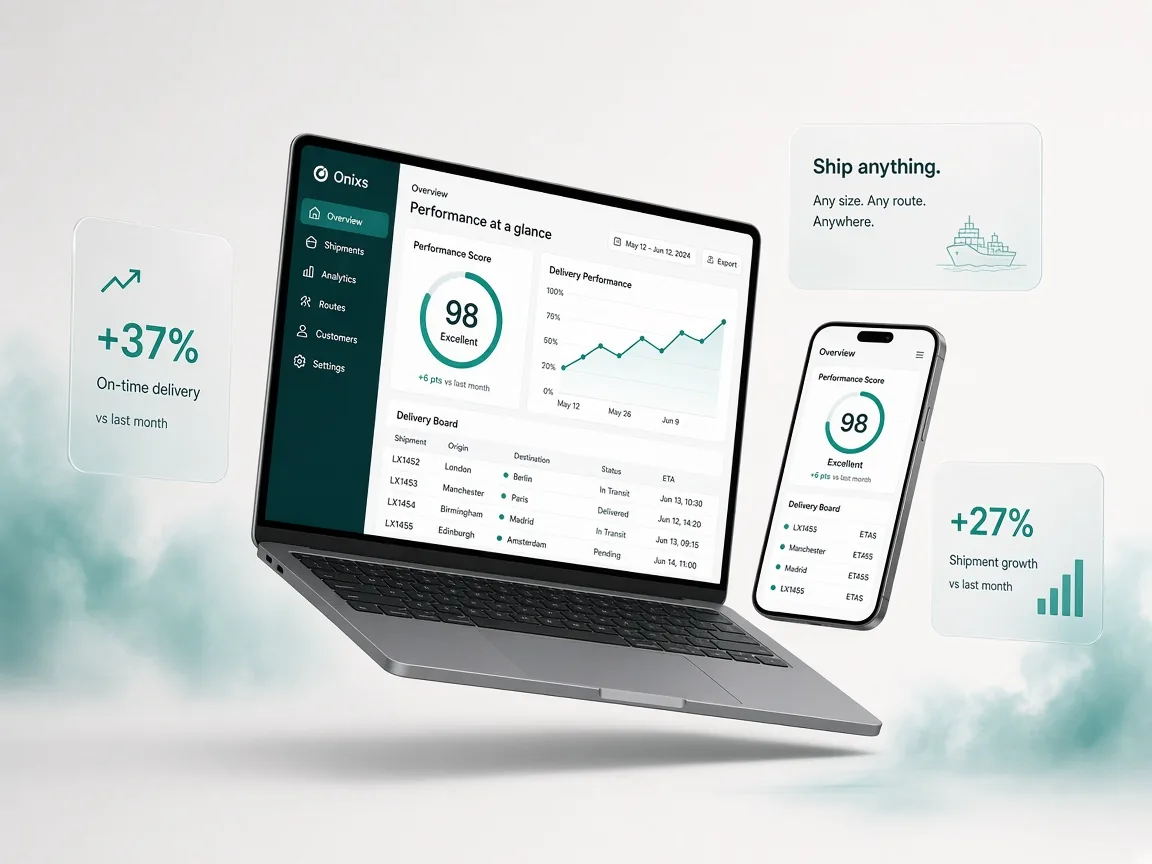 Onixs product delivery dashboard on laptop and phone